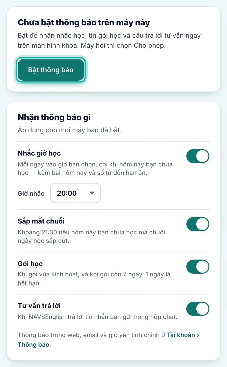 Nút Bật thông báo được khoanh
