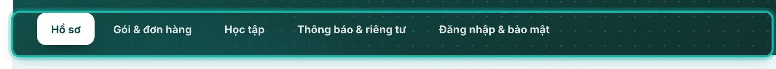 Năm mục ở đầu trang Tài khoản được khoanh