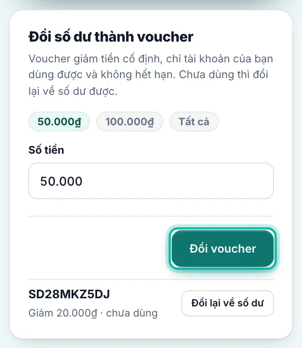 Nút Đổi voucher được khoanh