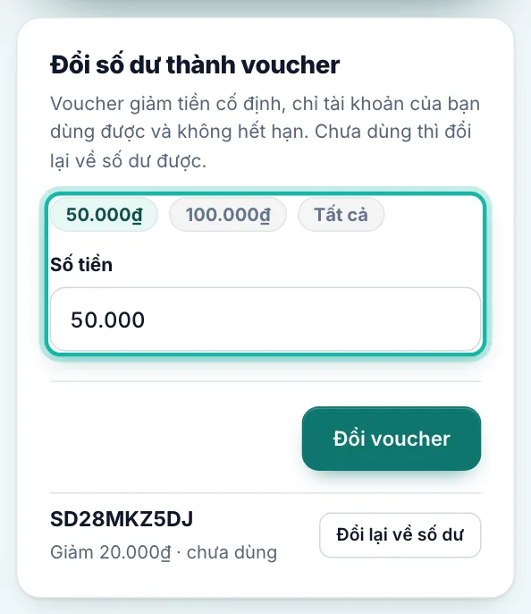 Các mức có sẵn và ô Số tiền được khoanh