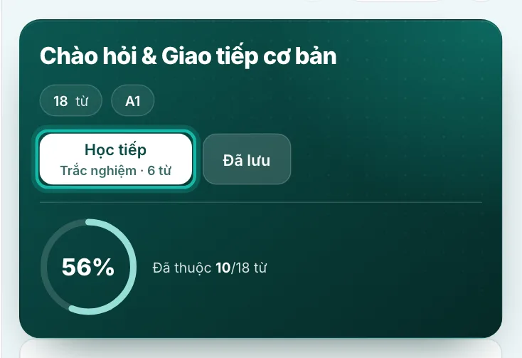 Phần đầu trang bộ từ, nút học chính được khoanh