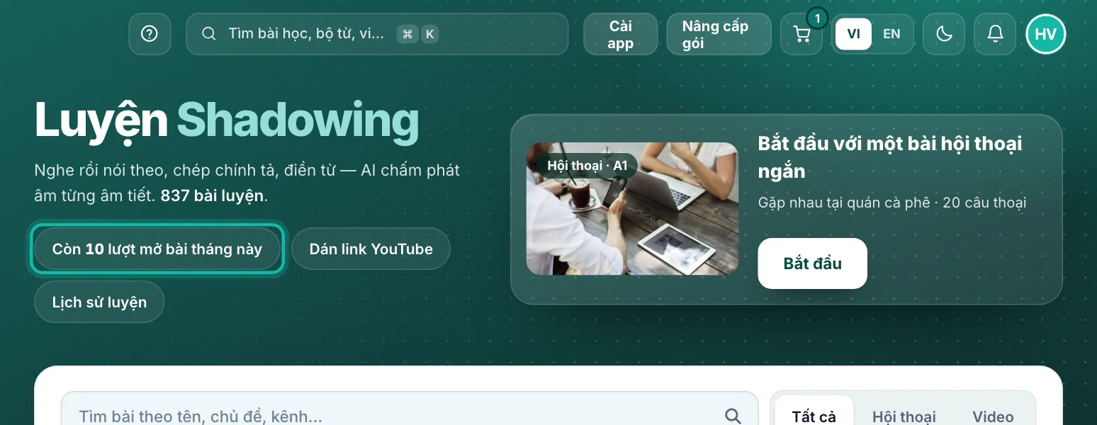 Trang Shadowing, dòng số bài còn mở được được khoanh