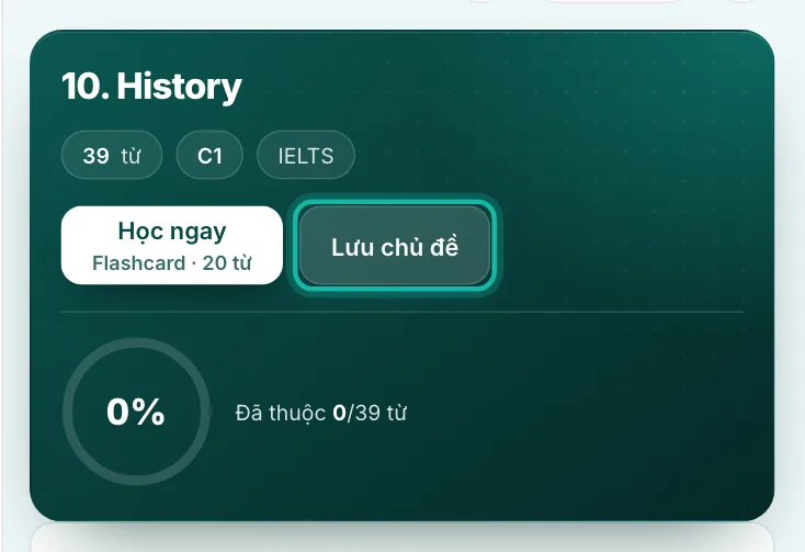 Phần đầu trang bộ từ, nút Lưu chủ đề được khoanh