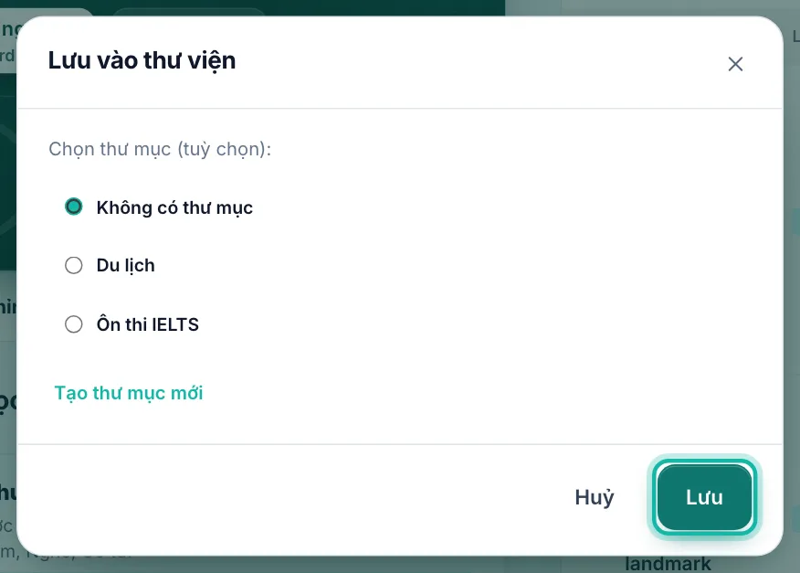 Hộp Lưu vào thư viện, nút Lưu được khoanh