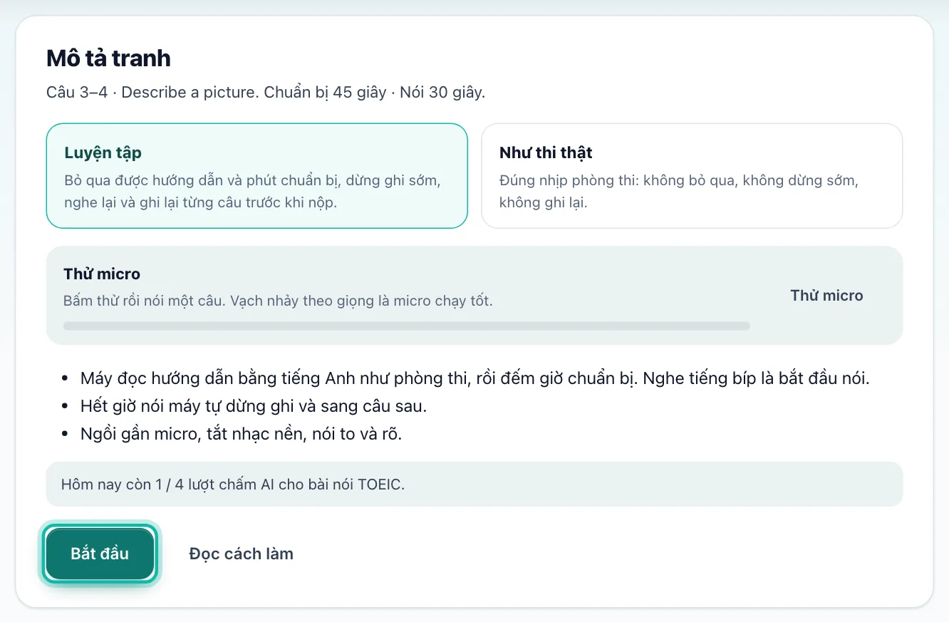 Phòng luyện, nút Bắt đầu được khoanh