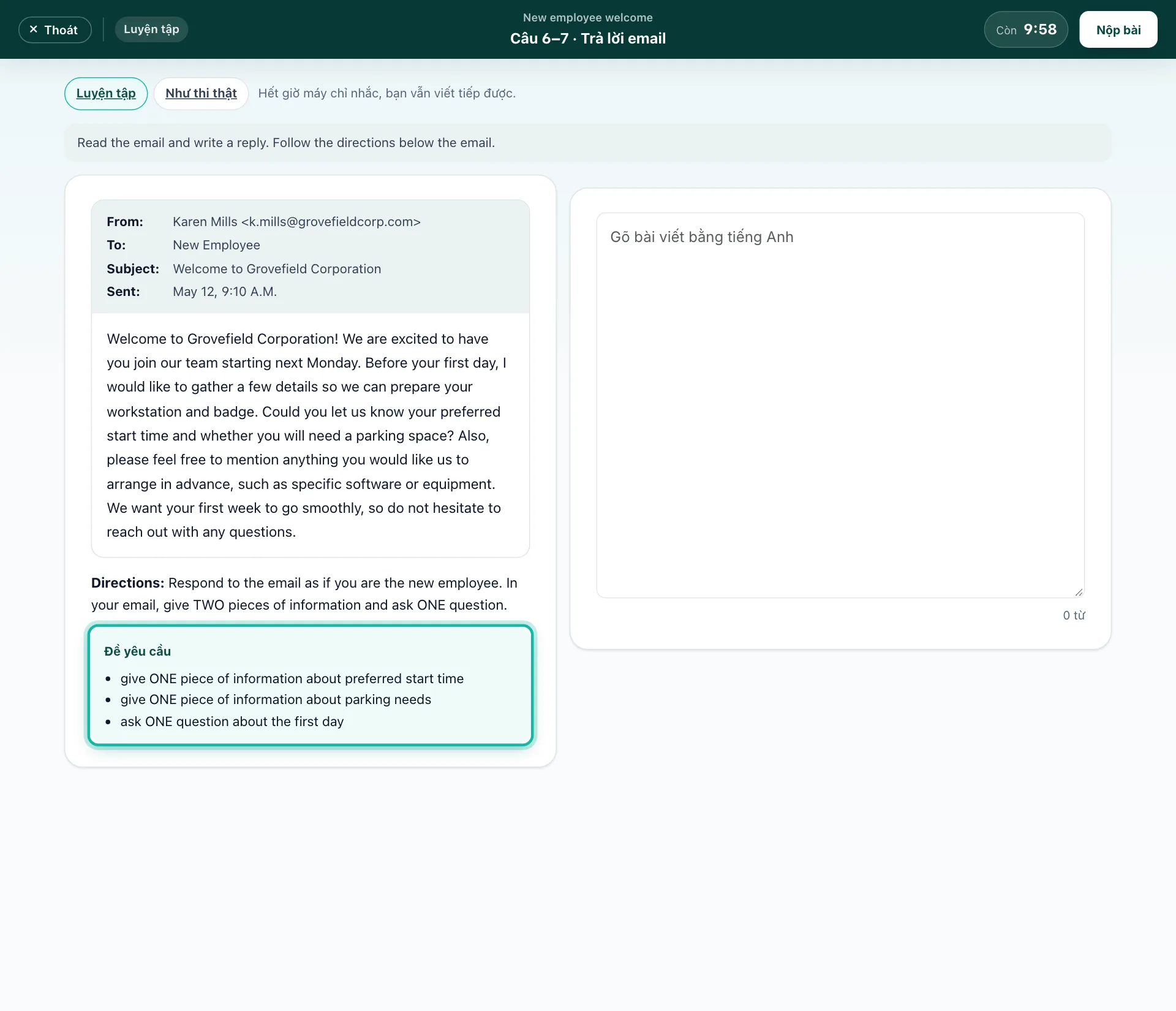 Khung Đề yêu cầu dưới email được khoanh
