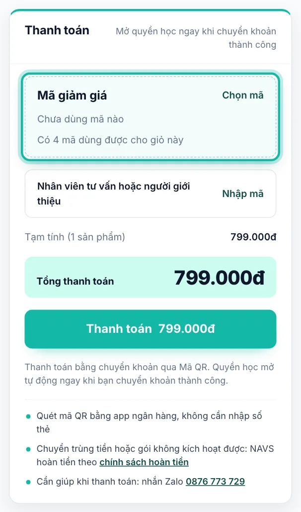 Khung Thanh toán, hàng Mã giảm giá được khoanh