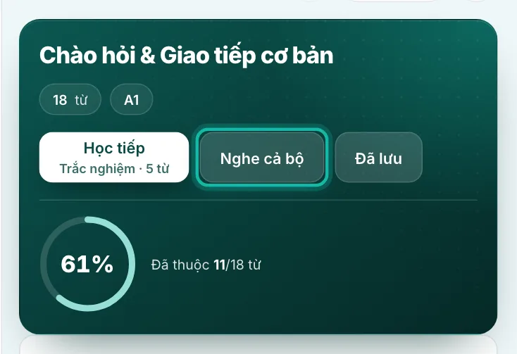 Trang bộ từ, nút Nghe cả bộ được khoanh