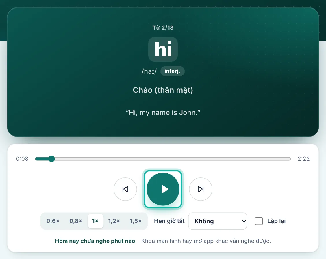 Trang Nghe rảnh tay, nút phát được khoanh