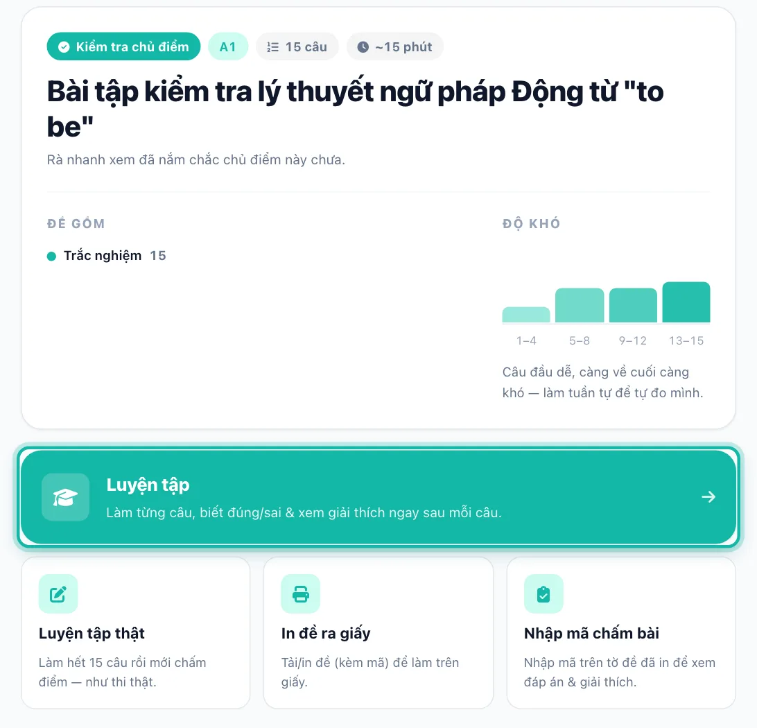 Trang một bài tập, nút Luyện tập được khoanh
