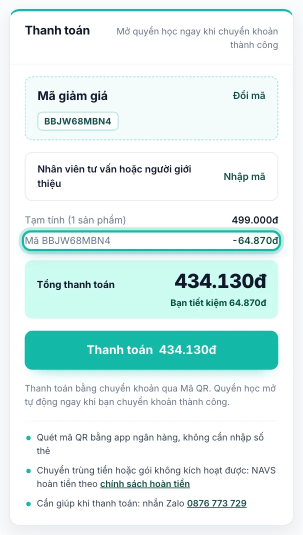 Khung Thanh toán, dòng giảm giá của voucher bạn bè được khoanh