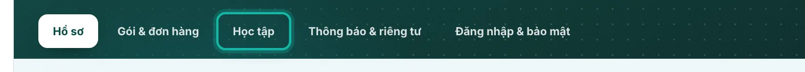 Hàng mục của trang Tài khoản, mục Học tập được khoanh