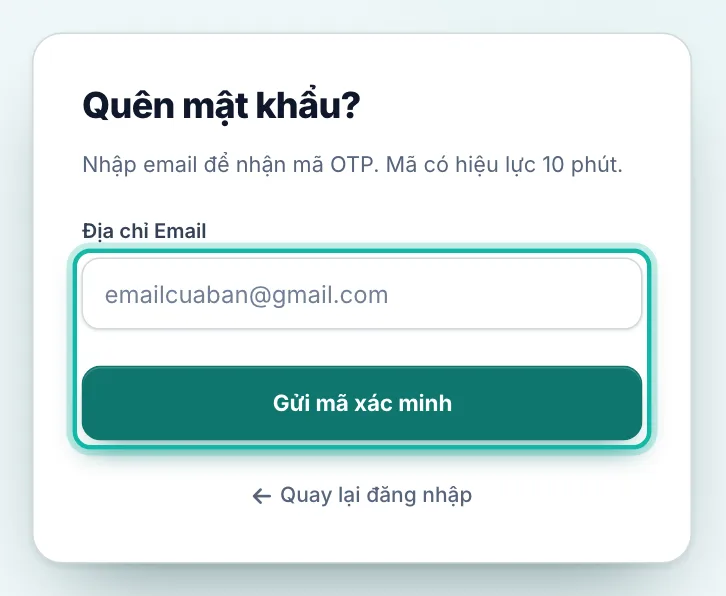 Ô email và nút Gửi mã xác minh được khoanh