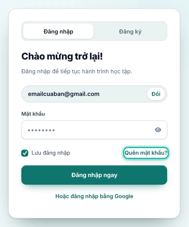 Dòng Quên mật khẩu? dưới ô mật khẩu được khoanh