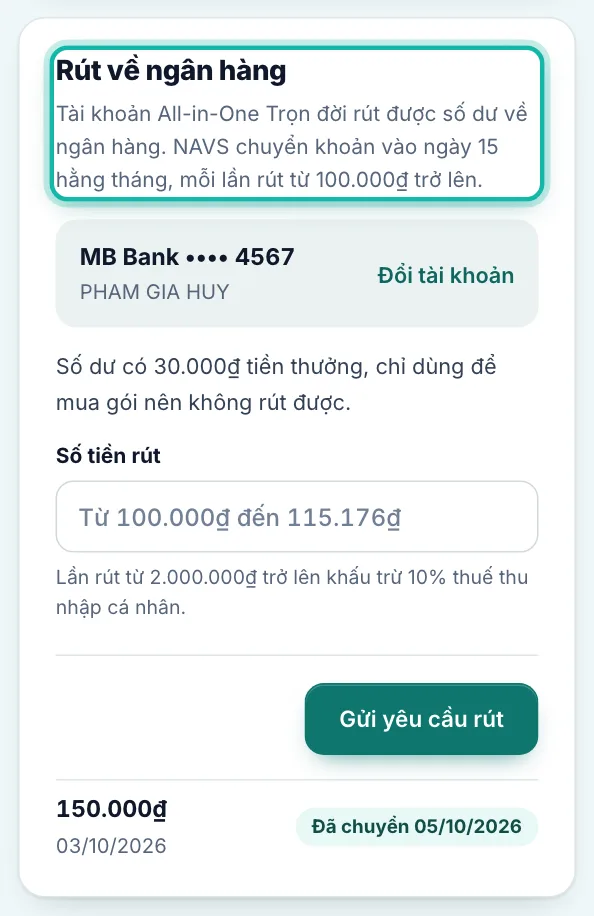 Khung Rút về ngân hàng được khoanh