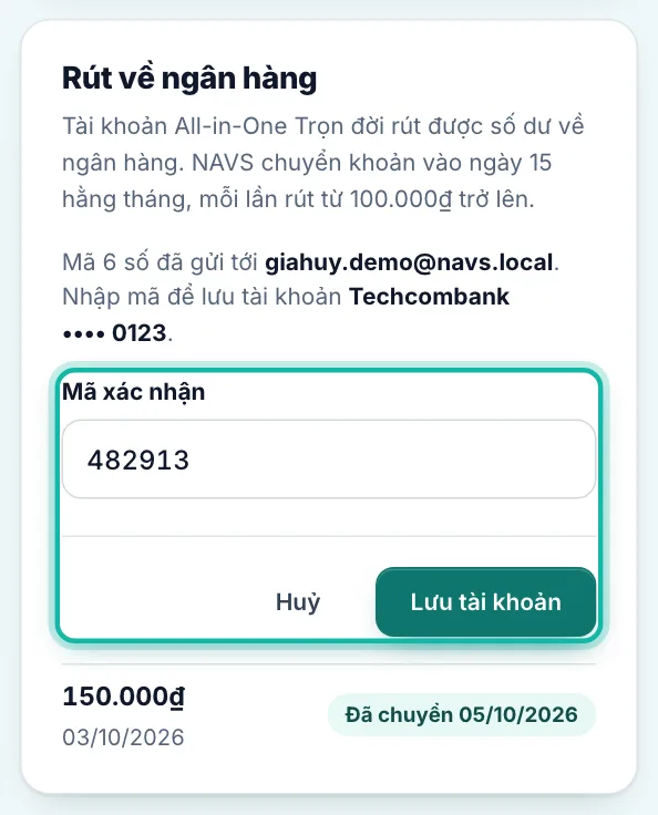 Ô Mã xác nhận và nút Lưu tài khoản được khoanh