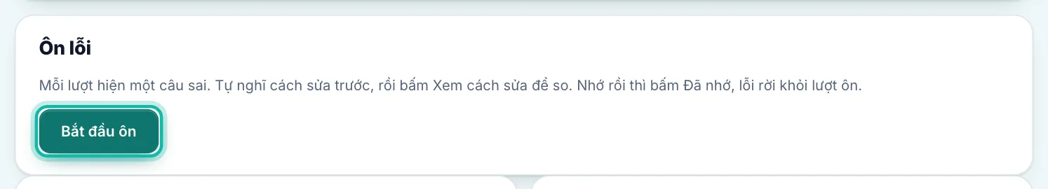 Khung Ôn lỗi, nút Bắt đầu ôn được khoanh