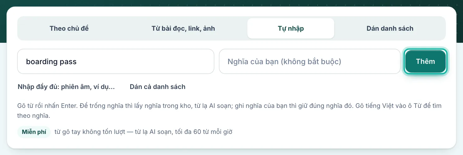 Cách Tự nhập, nút Thêm được khoanh