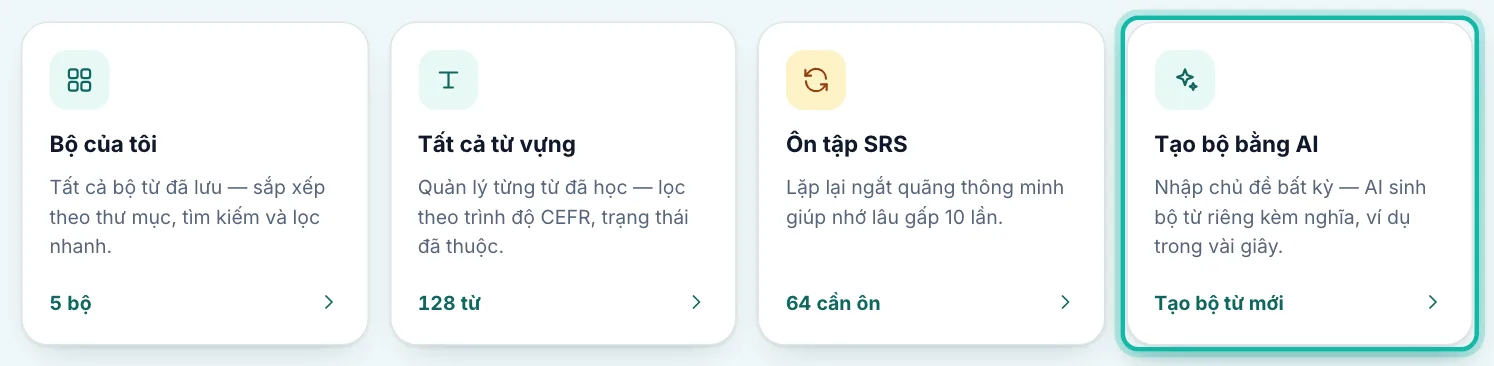 Trang Từ vựng, khung Tạo bộ bằng AI được khoanh