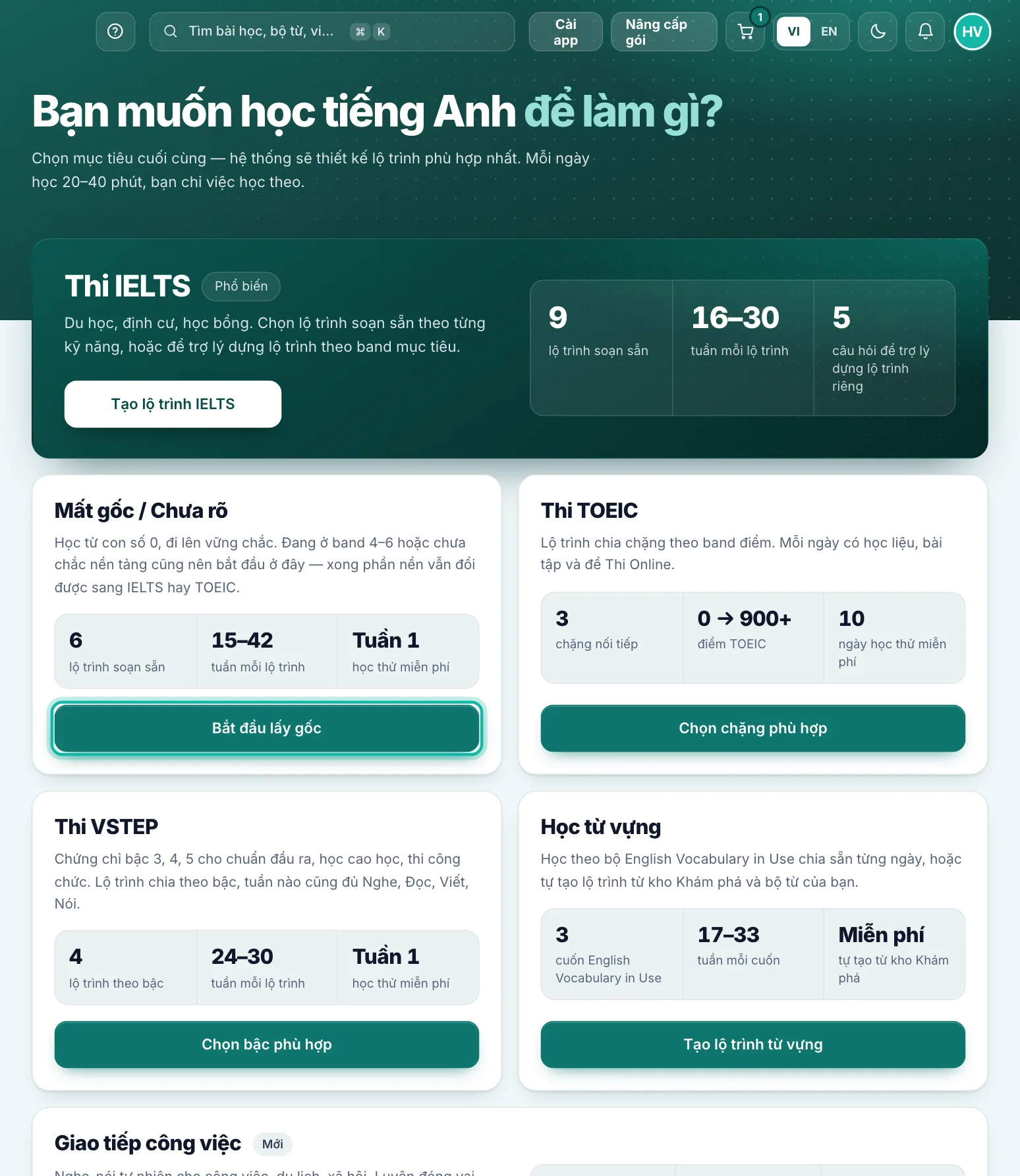 Trang chọn mục tiêu, nút Bắt đầu lấy gốc được khoanh