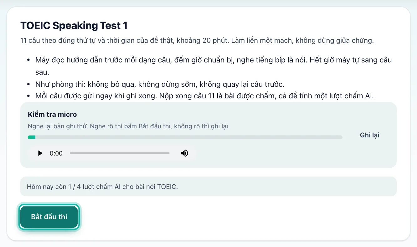 Nút Bắt đầu thi được khoanh