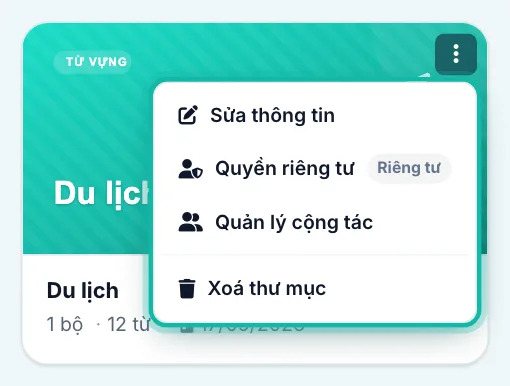 Menu của thư mục đang mở