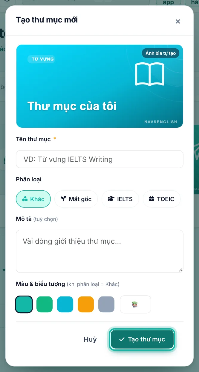 Hộp Tạo thư mục mới, nút Tạo thư mục được khoanh