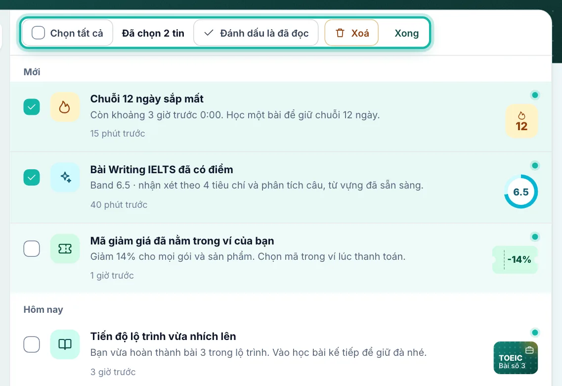 Thanh chọn nhiều tin được khoanh