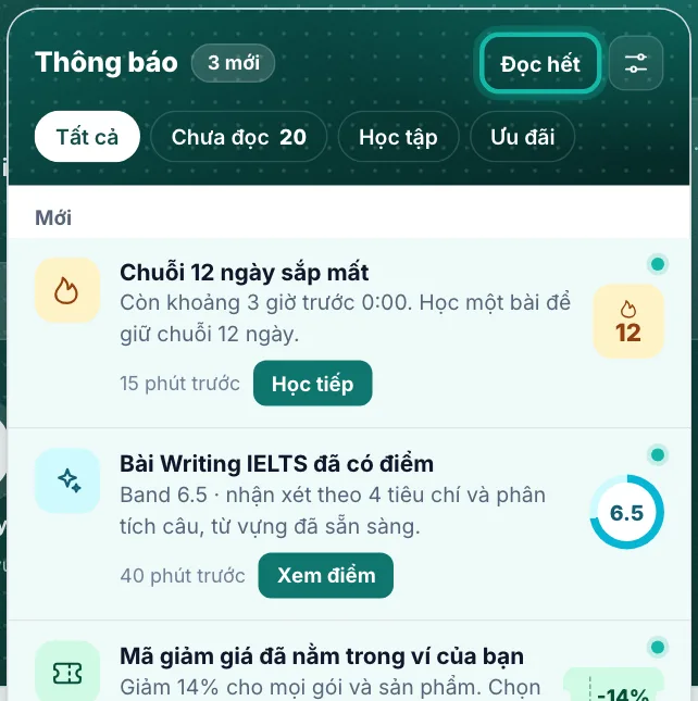 Nút Đọc hết được khoanh