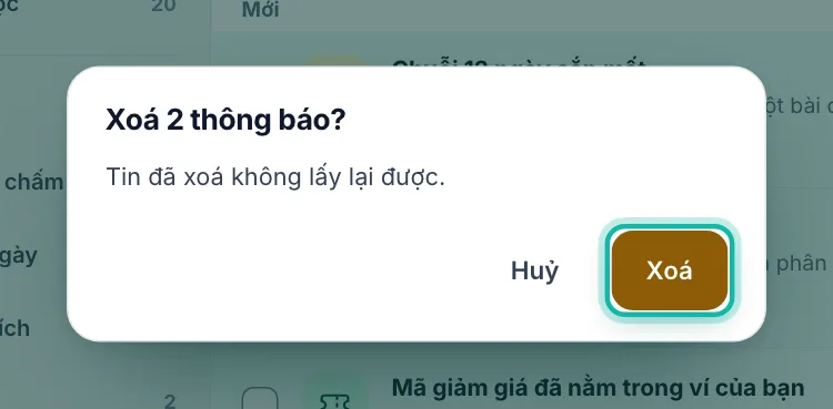 Nút Xoá trong hộp hỏi lại được khoanh